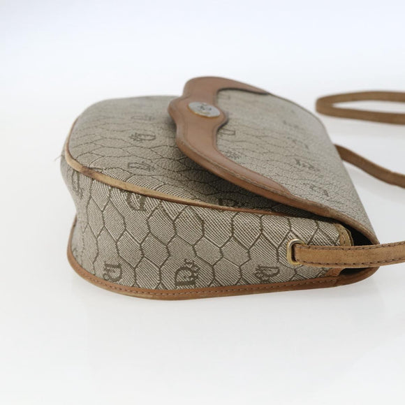 Christian Dior Honeycomb Canvas Shoulder Bag Beige Gold Auth ka1775