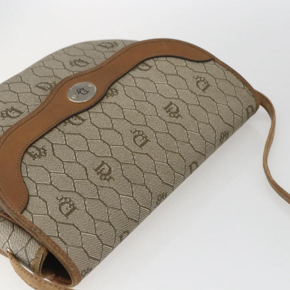 Christian Dior Honeycomb Canvas Shoulder Bag Beige Gold Auth ka1775