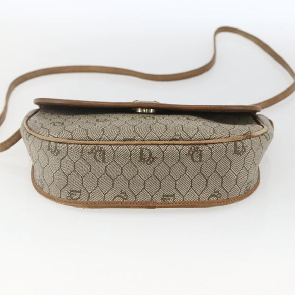 Christian Dior Honeycomb Canvas Shoulder Bag Beige Gold Auth ka1775