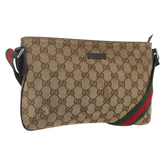 GUCCI GG Canvas Web Sherry Line Shoulder Bag Beige Red Green 189749 Auth ka1776