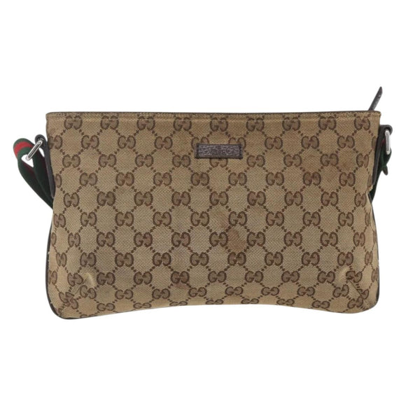 GUCCI GG Canvas Web Sherry Line Shoulder Bag Beige Red Green 189749 Auth ka1776