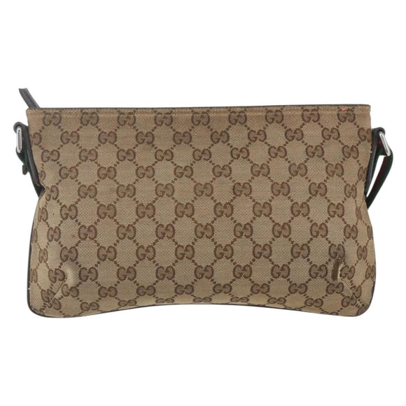 GUCCI GG Canvas Web Sherry Line Shoulder Bag Beige Red Green 189749 Auth ka1776