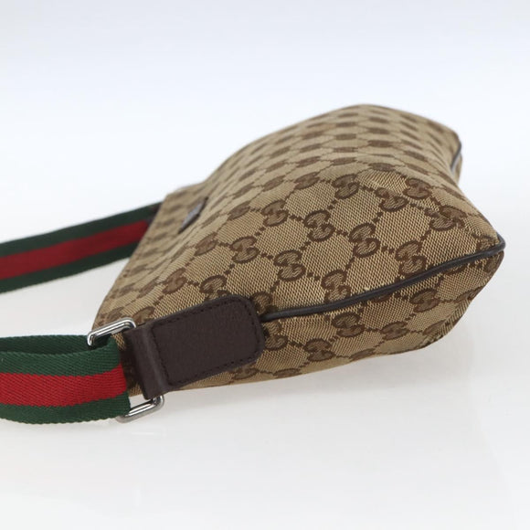 GUCCI GG Canvas Web Sherry Line Shoulder Bag Beige Red Green 189749 Auth ka1776