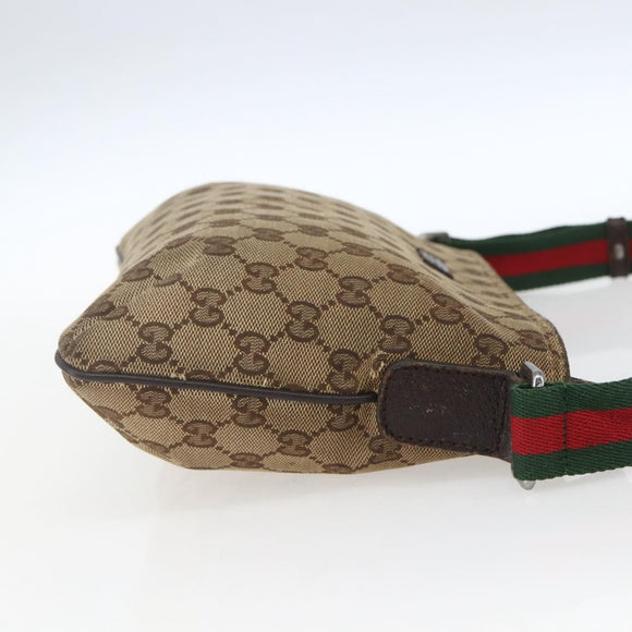 GUCCI GG Canvas Web Sherry Line Shoulder Bag Beige Red Green 189749 Auth ka1776