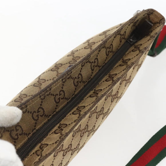 GUCCI GG Canvas Web Sherry Line Shoulder Bag Beige Red Green 189749 Auth ka1776
