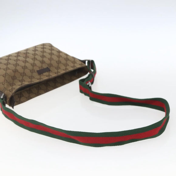 GUCCI GG Canvas Web Sherry Line Shoulder Bag Beige Red Green 189749 Auth ka1776