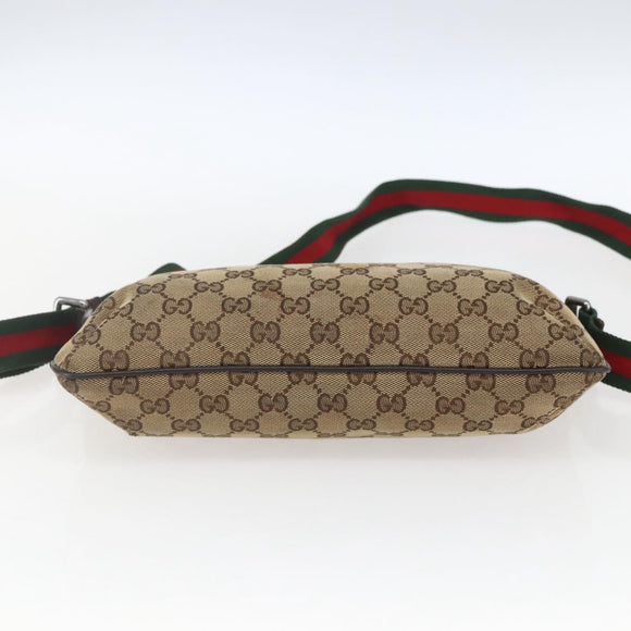 GUCCI GG Canvas Web Sherry Line Shoulder Bag Beige Red Green 189749 Auth ka1776