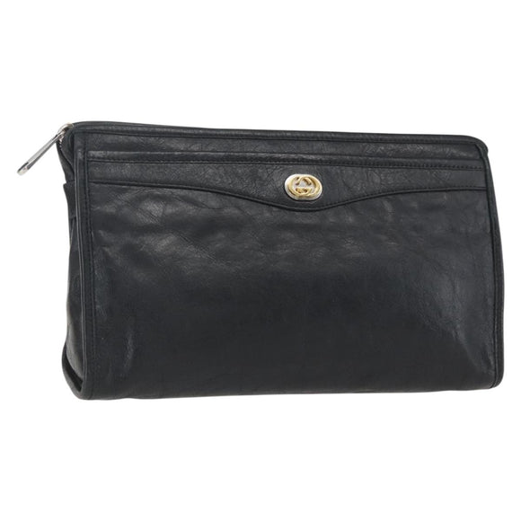 GUCCI Clutch Bag Leather Black Gold 575991 Auth ka1797