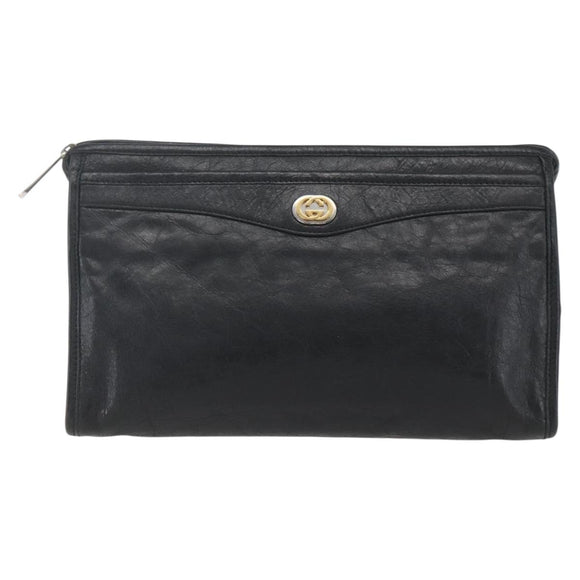 GUCCI Clutch Bag Leather Black Gold 575991 Auth ka1797