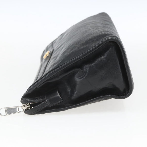 GUCCI Clutch Bag Leather Black Gold 575991 Auth ka1797