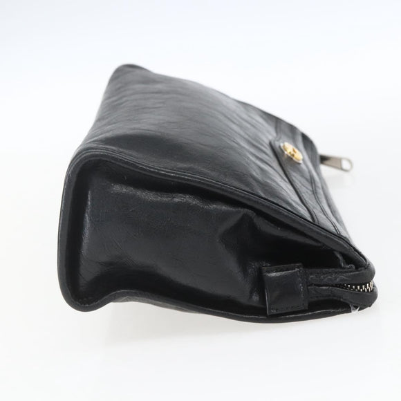 GUCCI Clutch Bag Leather Black Gold 575991 Auth ka1797