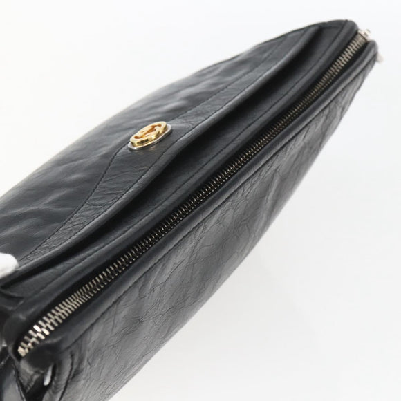 GUCCI Clutch Bag Leather Black Gold 575991 Auth ka1797