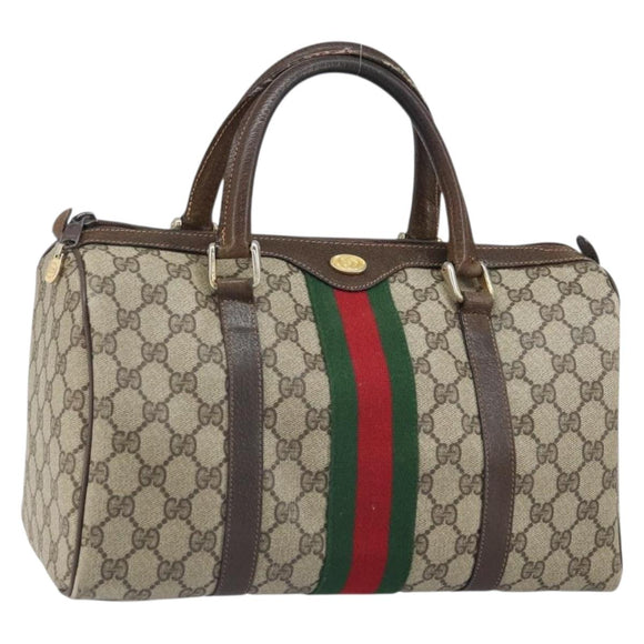 GUCCI GG Supreme Web Sherry Line Hand Bag PVC Beige 010 378 Auth ka1799