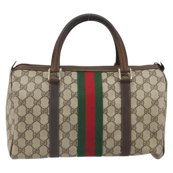 GUCCI GG Supreme Web Sherry Line Hand Bag PVC Beige 010 378 Auth ka1799
