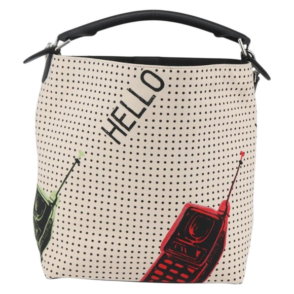 LOEWE Shoulder Bag Canvas 2way White Silver Auth ka1801M