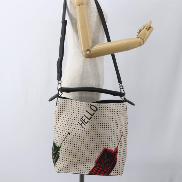 LOEWE Shoulder Bag Canvas 2way White Silver Auth ka1801M