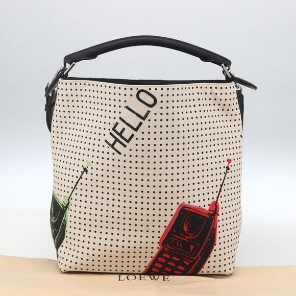 LOEWE Shoulder Bag Canvas 2way White Silver Auth ka1801M