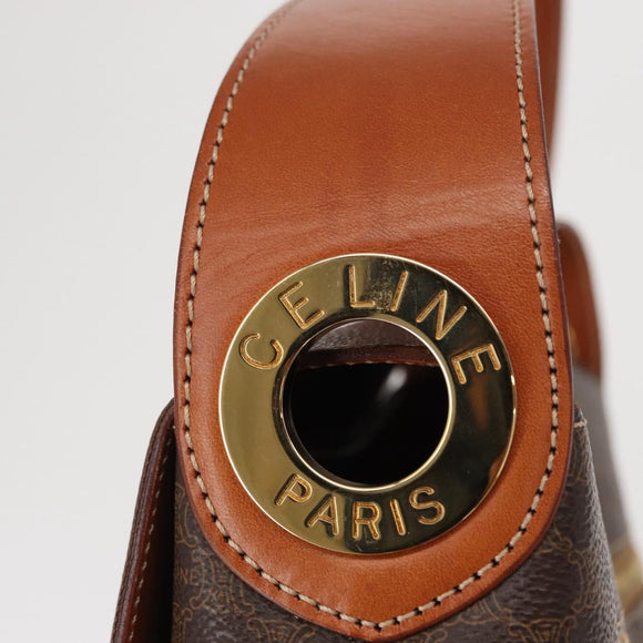 CELINE Macadam Canvas Shoulder Bag PVC Leather Brown Gold Auth ka1802V