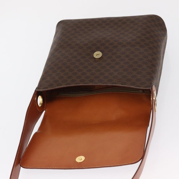 CELINE Macadam Canvas Shoulder Bag PVC Leather Brown Gold Auth ka1802V