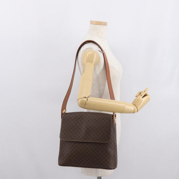 CELINE Macadam Canvas Shoulder Bag PVC Leather Brown Gold Auth ka1802V