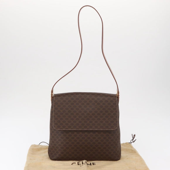 CELINE Macadam Canvas Shoulder Bag PVC Leather Brown Gold Auth ka1802V