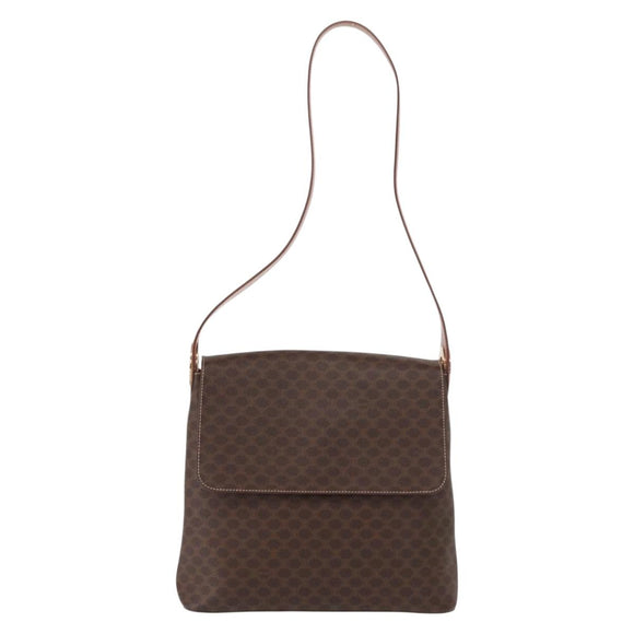 CELINE Macadam Canvas Shoulder Bag PVC Leather Brown Gold Auth ka1802V