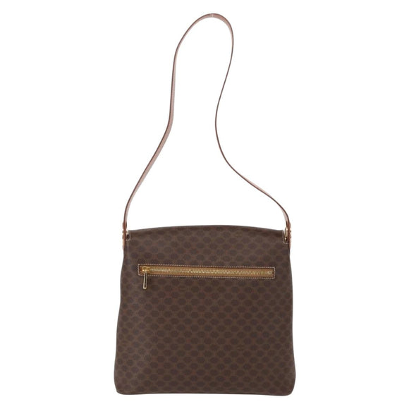 CELINE Macadam Canvas Shoulder Bag PVC Leather Brown Gold Auth ka1802V