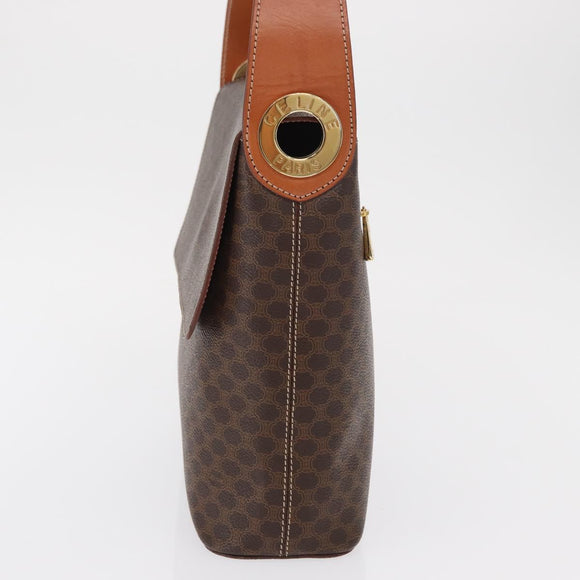 CELINE Macadam Canvas Shoulder Bag PVC Leather Brown Gold Auth ka1802V