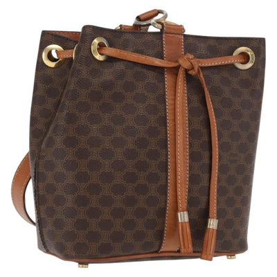 CELINE Macadam Canvas Shoulder Bag PVC Leather Brown Gold Auth ka1805