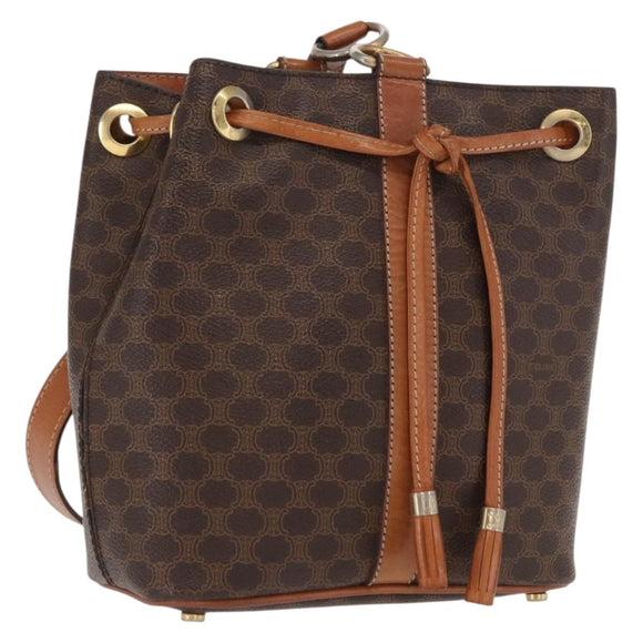 CELINE Macadam Canvas Shoulder Bag PVC Leather Brown Gold Auth ka1805