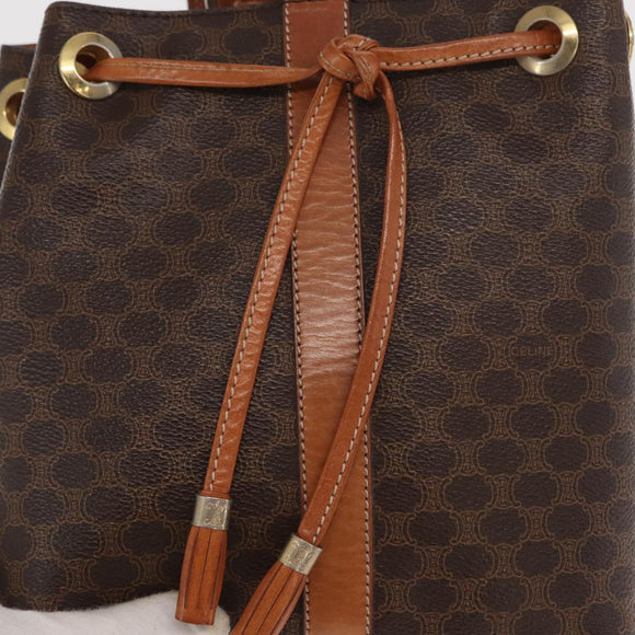 CELINE Macadam Canvas Shoulder Bag PVC Leather Brown Gold Auth ka1805