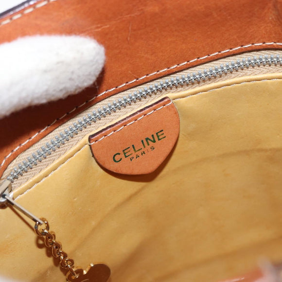 CELINE Macadam Canvas Shoulder Bag PVC Leather Brown Gold Auth ka1805