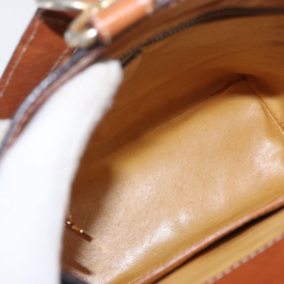CELINE Macadam Canvas Shoulder Bag PVC Leather Brown Gold Auth ka1805