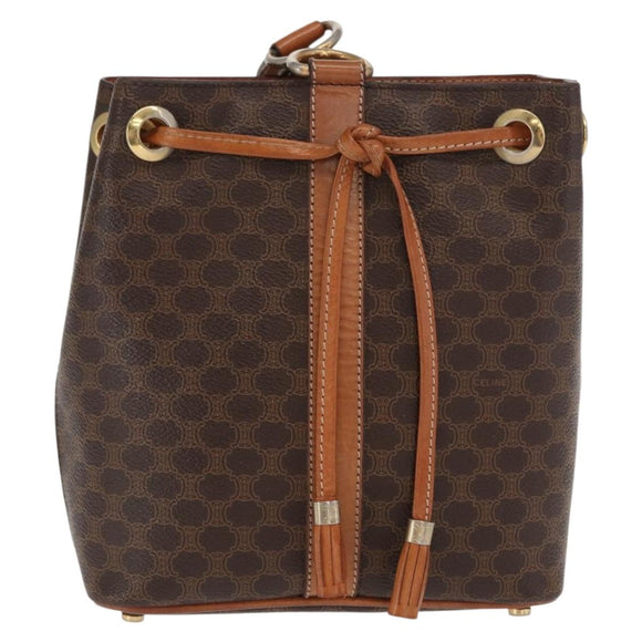 CELINE Macadam Canvas Shoulder Bag PVC Leather Brown Gold Auth ka1805