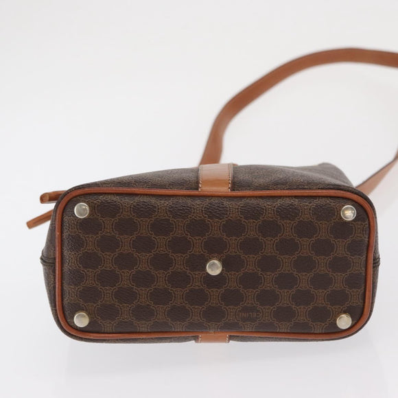 CELINE Macadam Canvas Shoulder Bag PVC Leather Brown Gold Auth ka1805