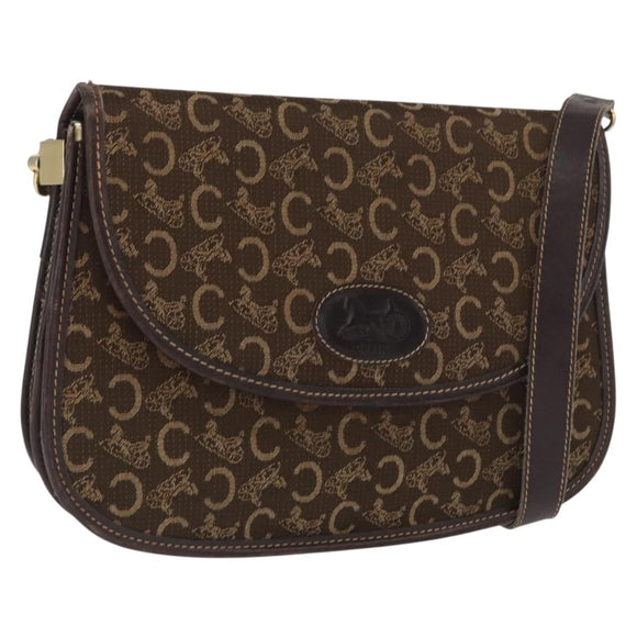 CELINE C Sulky Shoulder Bag Canvas Brown Gold Auth ka1806