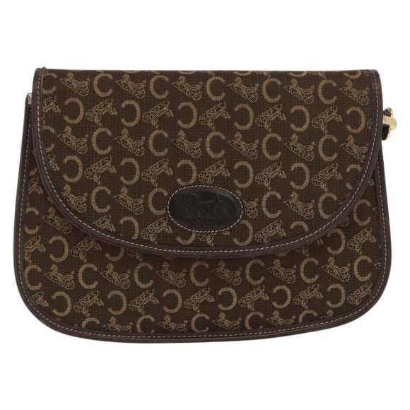 CELINE C Sulky Shoulder Bag Canvas Brown Gold Auth ka1806