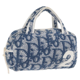 Christian Dior Trotter Canvas Hand Bag Pile Blue Auth ka1808A