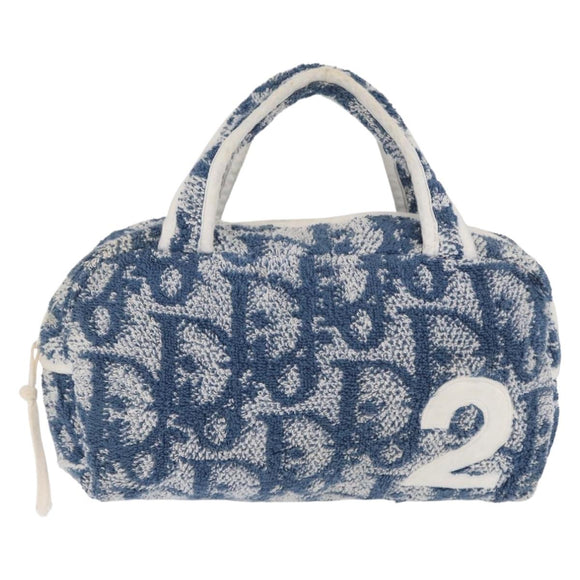 Christian Dior Trotter Canvas Hand Bag Pile Blue Auth ka1808