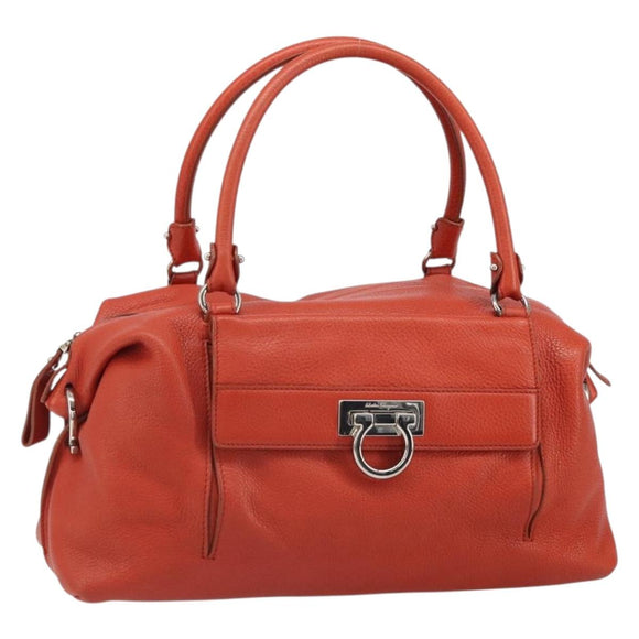 Salvatore Ferragamo Gancini Hand Bag Leather Red Silver Auth ka1809V