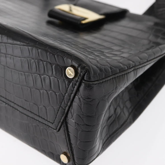 Salvatore Ferragamo Vala Shoulder Bag Leather Black Gold Auth ka1810