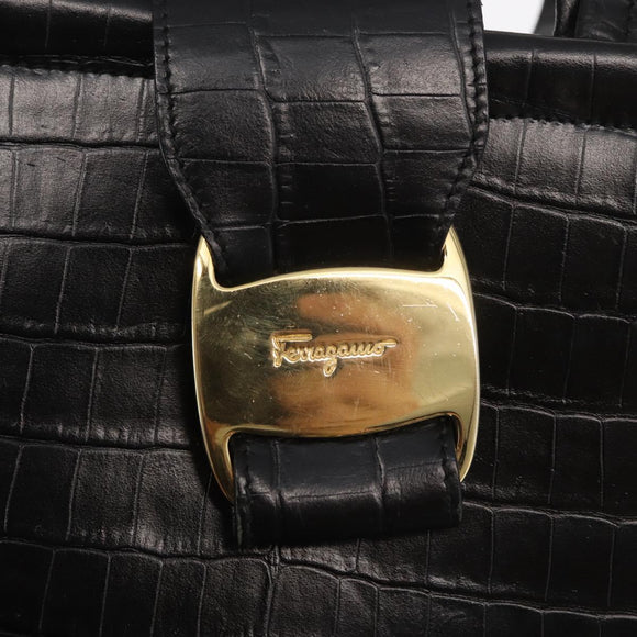 Salvatore Ferragamo Vala Shoulder Bag Leather Black Gold Auth ka1810
