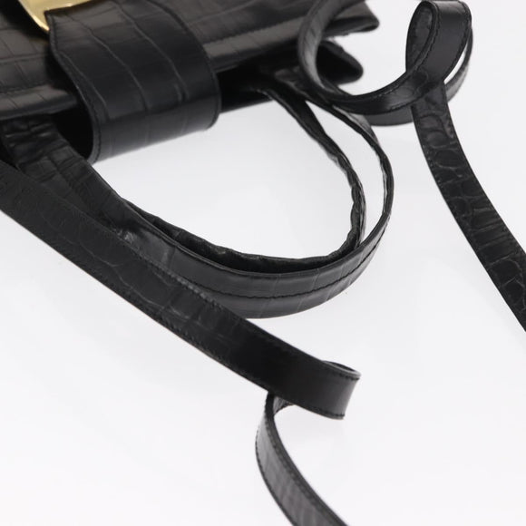 Salvatore Ferragamo Vala Shoulder Bag Leather Black Gold Auth ka1810