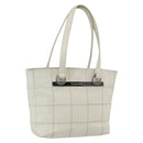 CHANEL Choco Bar Tote Bag Leather White Silver CC Auth ka1815-1