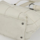CHANEL Choco Bar Tote Bag Leather White Silver CC Auth ka1815-14
