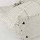CHANEL Choco Bar Tote Bag Leather White Silver CC Auth ka1815-15