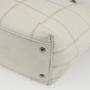 CHANEL Choco Bar Tote Bag Leather White Silver CC Auth ka1815-16
