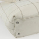 CHANEL Choco Bar Tote Bag Leather White Silver CC Auth ka1815-9