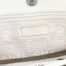 CHANEL Choco Bar Tote Bag Leather White Silver CC Auth ka1815-17