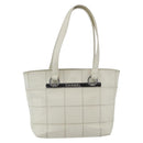 CHANEL Choco Bar Tote Bag Leather White Silver CC Auth ka1815-13